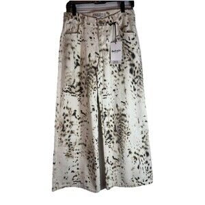 REFRAIN Los Angeles Printed Wide Leg Jeans Women Size 26 Leopard Print Denim NWT